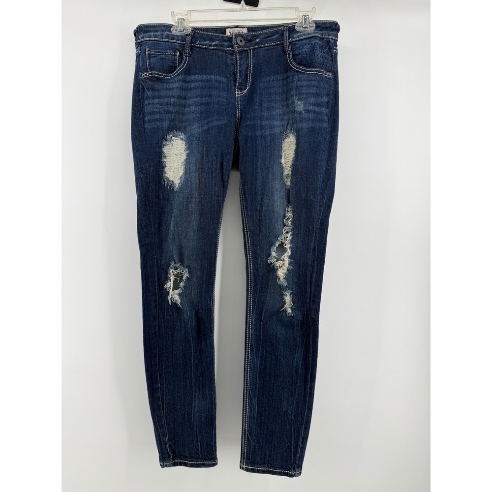 Y2K Mudd Womens Juniors Blue Distressed Skinny Jeans Ripped  Size 11‎ Length 29